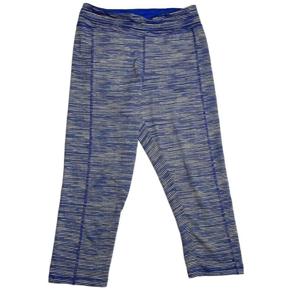 Ashley Blue Blue White Stipe‎ Athletic Capri Leggings Sz Large